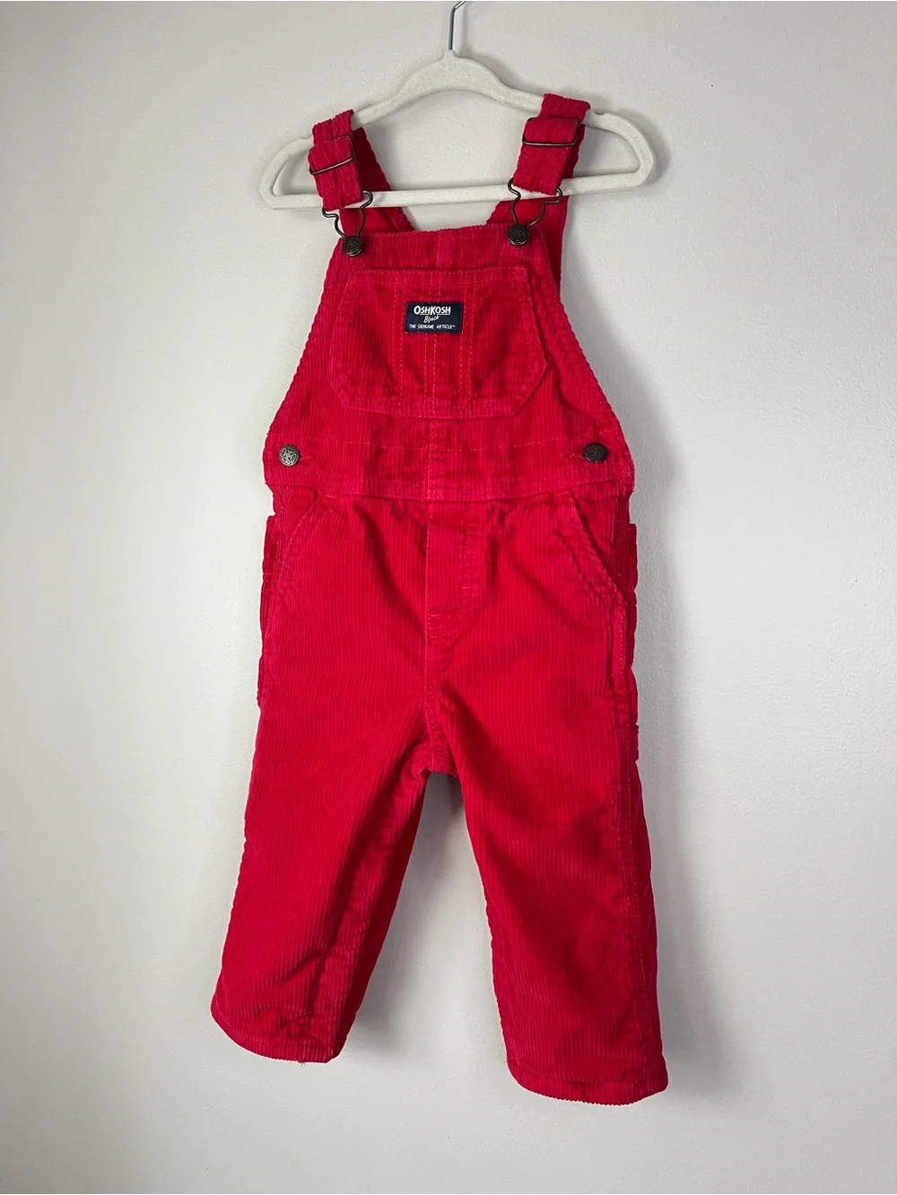 OshKosh B'gosh Toddler 18M Vibrant Red Corduroy Overalls Unisex Lined Dungarees